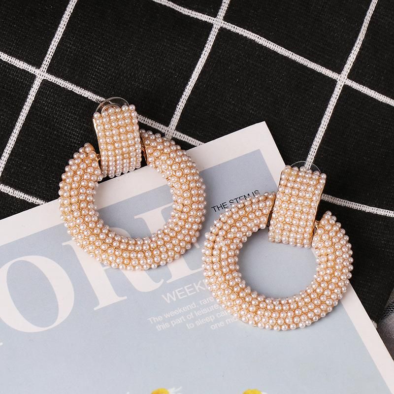 Fashion Geometric Round Micro Inlaid Pearl Earrings Women's Jewelry Wholesale