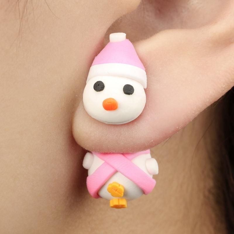 Christmas Series Products Cute Soft Clay Little Snowman Handmade Earrings