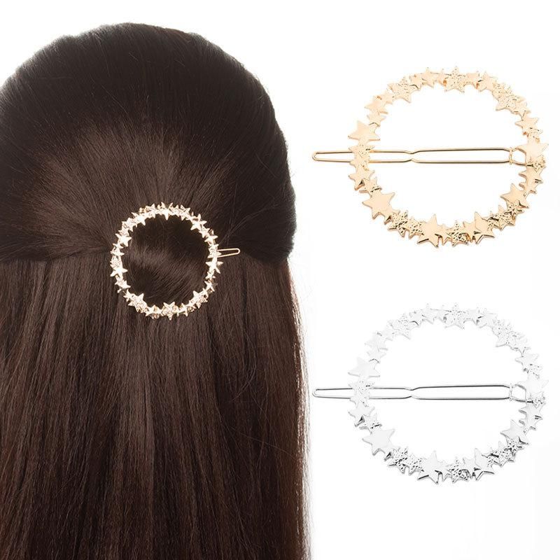 Korean Fashion Simple Frosted Circle Star Barrette Headdress Spring Clip Jewelry