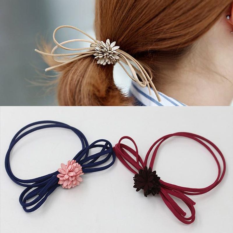 Handmade Bow Flower Hair Rope High Elastic Rubber Band Hair Ring Hair Accessories Headdress Wholesale