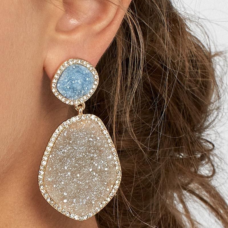 Frosted Alloy Earrings With Diamonds