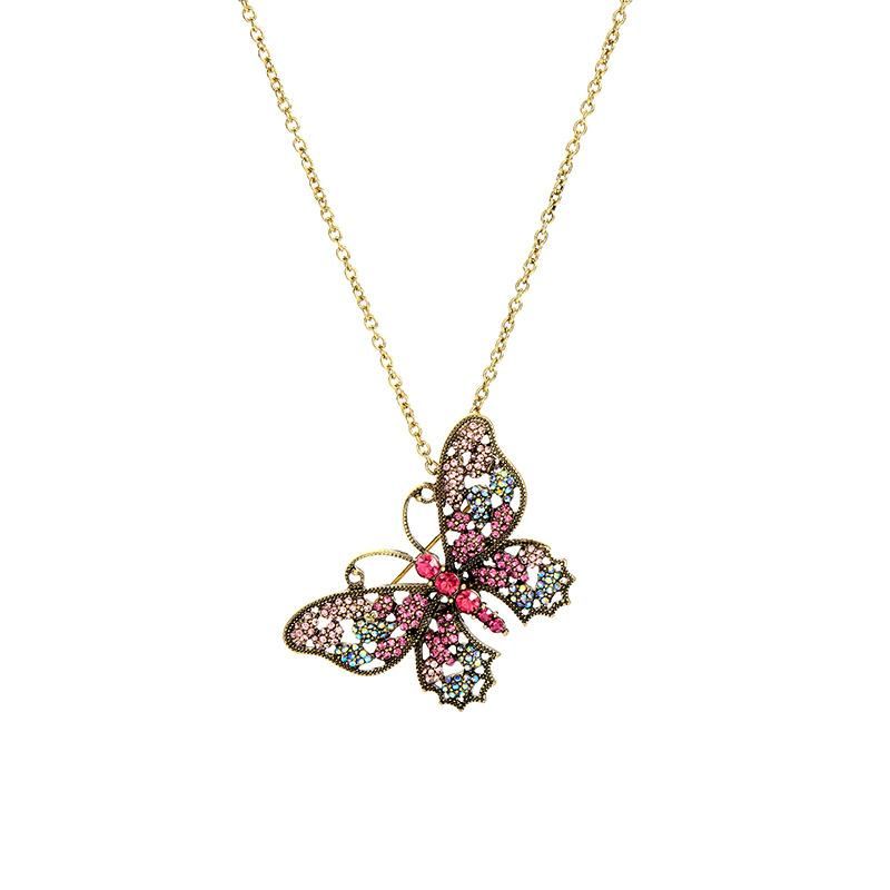 Vintage Butterfly Diamond Pendant Necklace Female Fashion Creative Detachable Brooch Accessory