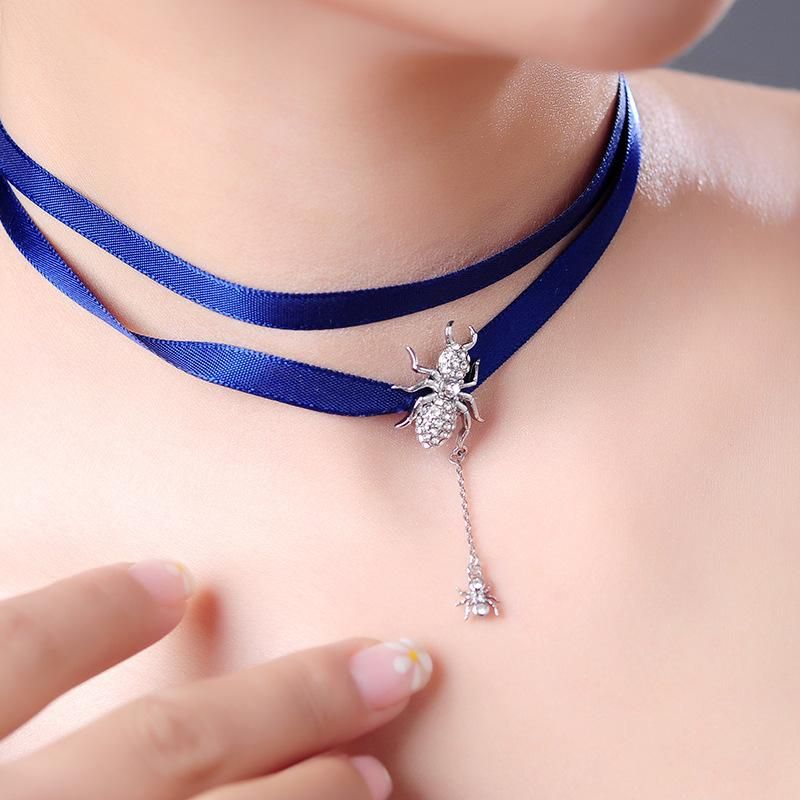 Korean Ribbon Necklace Diamond Choker Collar Female Long Necklace