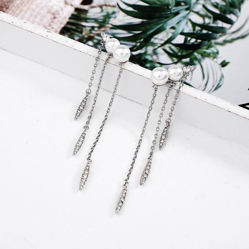 Long Pearl Tassel Diamond Earrings Earrings Female Fashion Earrings