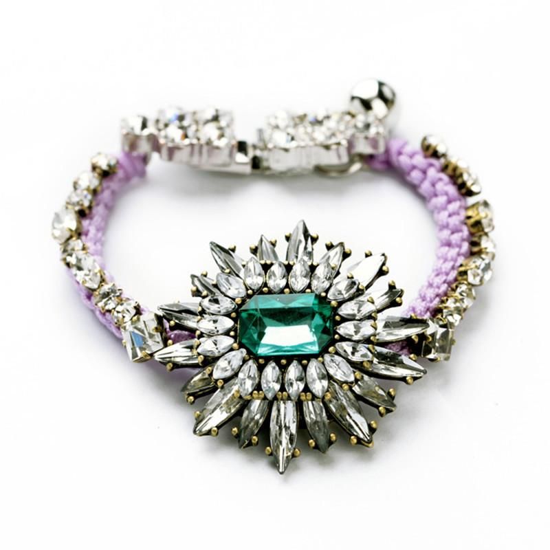 Vintage Crystal Flowers Handmade Woven Bracelet Fashion Jewelry Wholesale