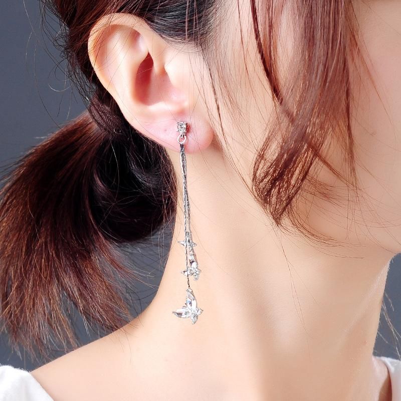Korean Butterfly Earrings Fashion Niche Flower Earrings Long Earrings Women