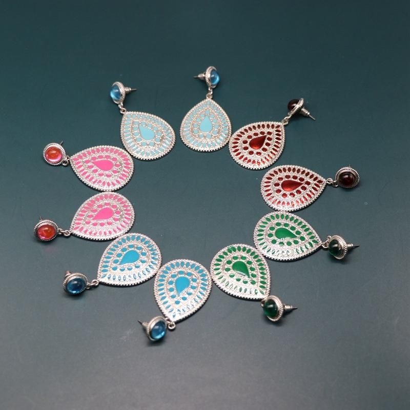 Colorful Enamel Glazed Stud Earrings Large Oval Drop Shape Earrings Fashion Retro Stud Earrings