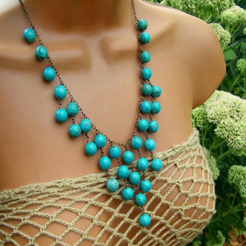 Stone Bead Necklace Handmade Turquoise Necklace Stone Necklace Women