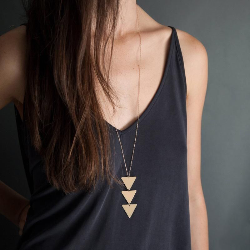 Long Chain Metal Glossy Triangle Integrated Pendant Necklace Wholesale