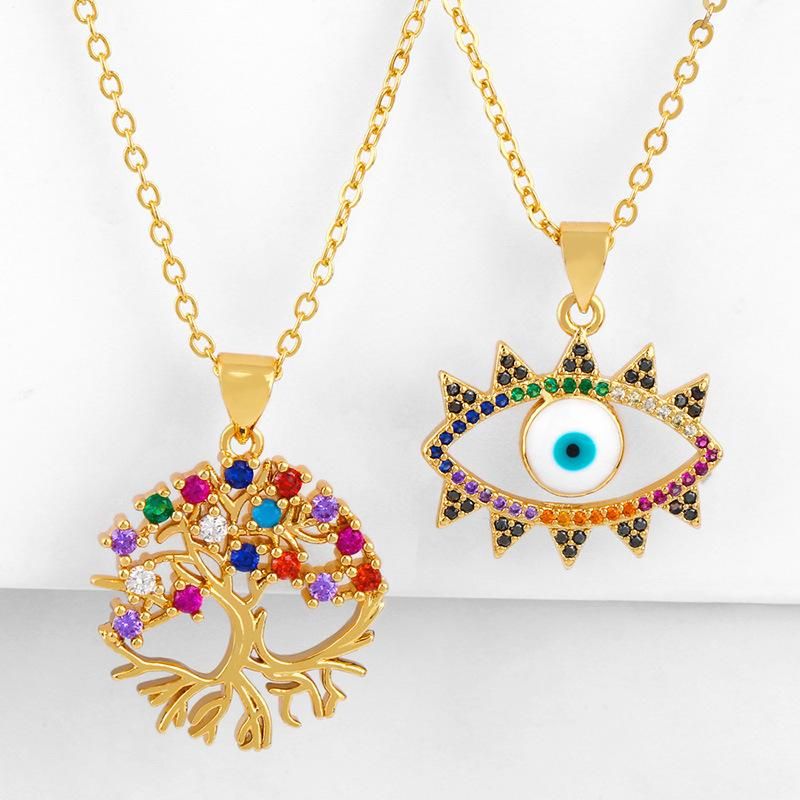 Jewelry Life Tree Eye Pendant Necklace Female Micro-set Color Zircon Necklace Sweater Chain