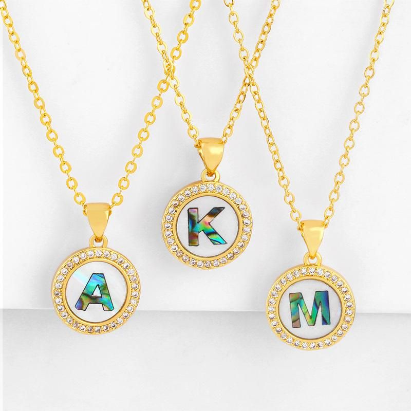 Explosive Letter Necklace Round Colored Shell 26 Letter Diamond Necklace