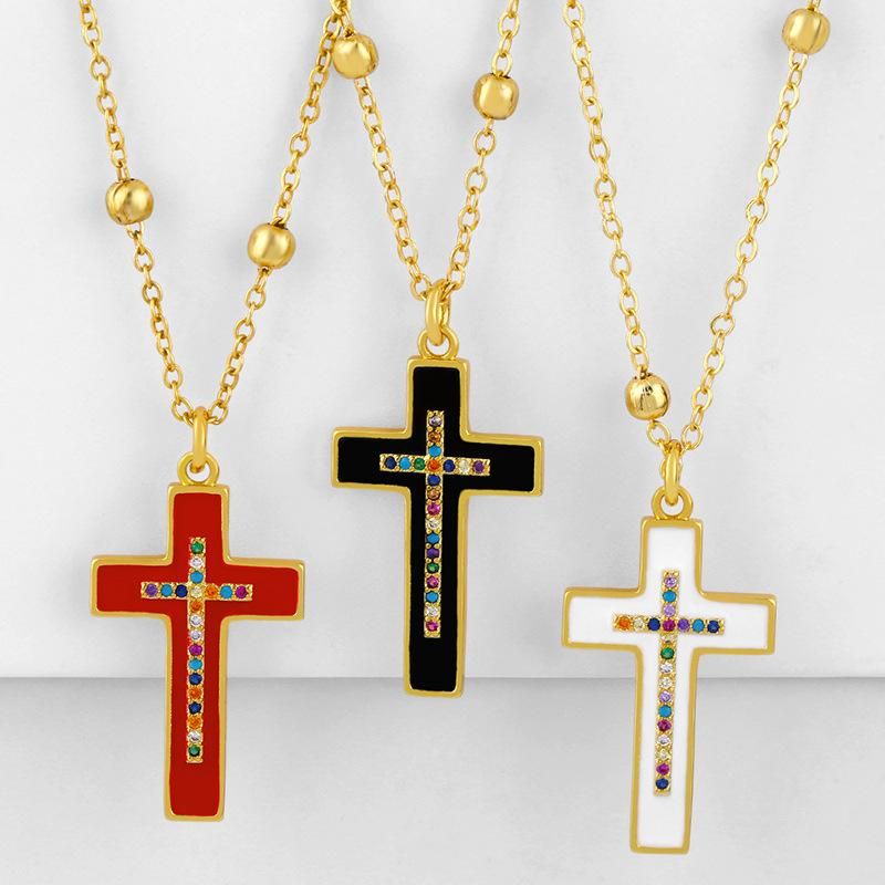 Europäische Und Amerikanische Klassische Retro-kreuz Halskette Tropf Öl Eingelegt Mit Farbigen Diamanten Kreuz Anhänger Männer Und Frauen Paar Halskette Nkq07