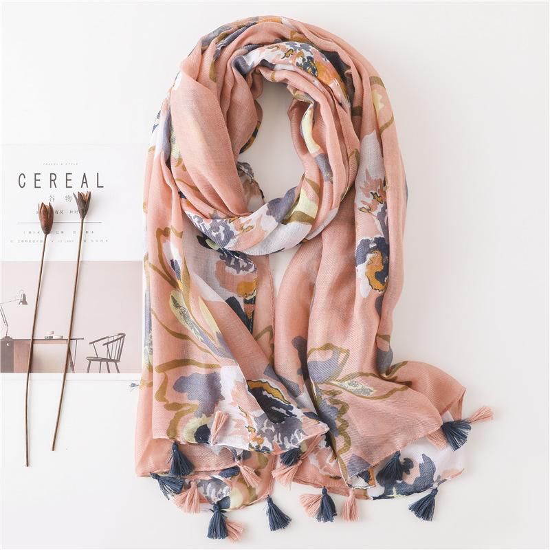 Autumn And Winter Women's Cotton Scarf Fashion Splash Ink Flowers Fashion Sun Shawl