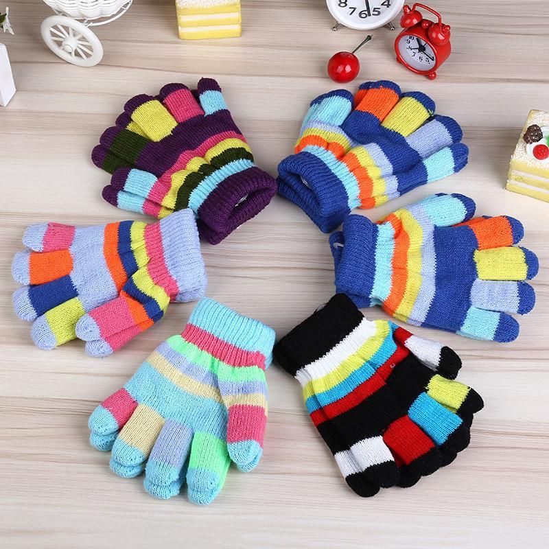 New Baby Finger Gloves Clothing Accessories Children Acrylic Striped Gloves Wholesale