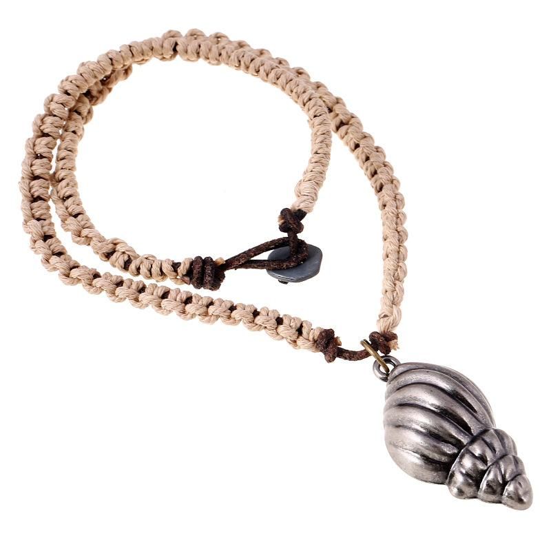 Vintage Woven Leather Necklace Conch Pendant Men Necklace Foreign Trade Jewelry Leather Necklace