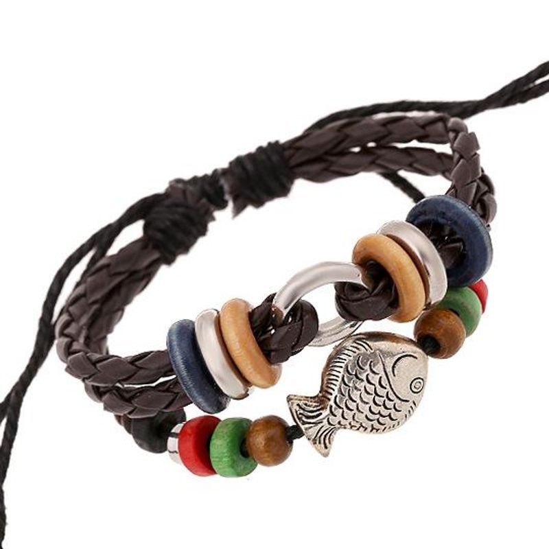 Legierung Fisch Perlen Leder Armband Fabrik Direkt Verkauf Heißer Stil Empfohlenes Rindsleder Armband Unterstützt Kleinen Großhandel