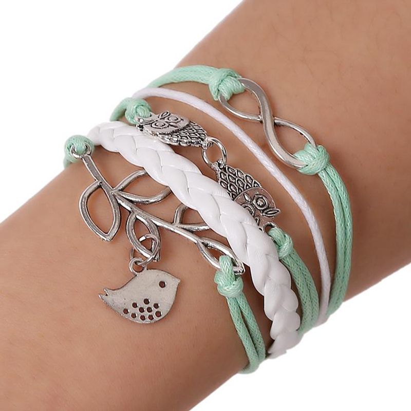 Commerce Extérieur Européen Et Américain Croix-frontière De Hibou Accessoires De Mode En Cuir Brillant Bracelet Simple Multi-couche Tissé Étudiant Bijoux