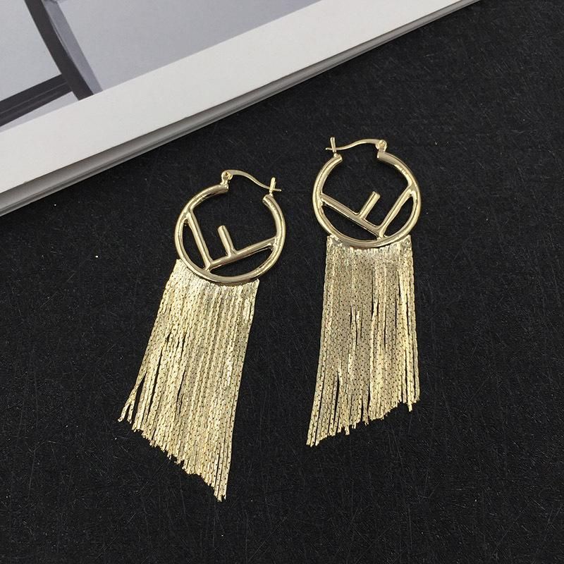 Gold-plated Letter F Earrings Metal Long Fringe Earrings