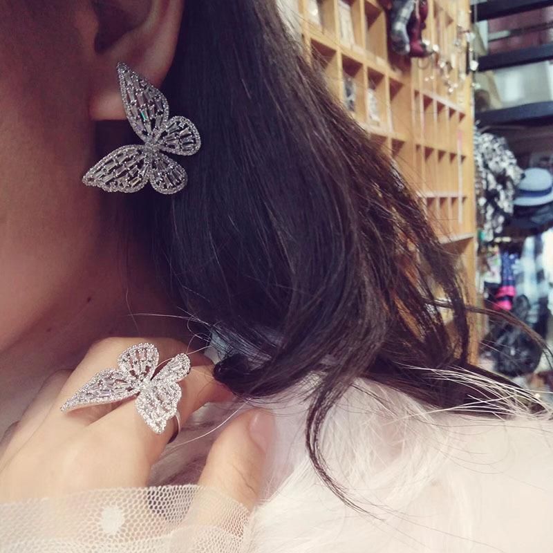 S925 Silver Pin Oversized Butterfly Earrings Luxury Dinner Dress Accessories