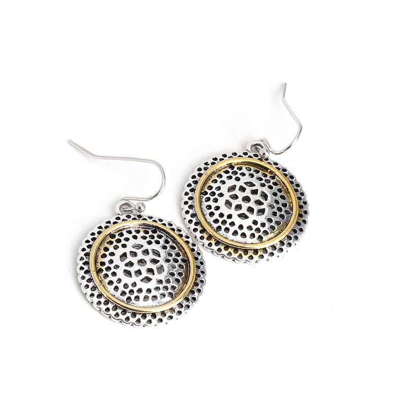 Silver Vintage Round Ethnic Cutout Earrings
