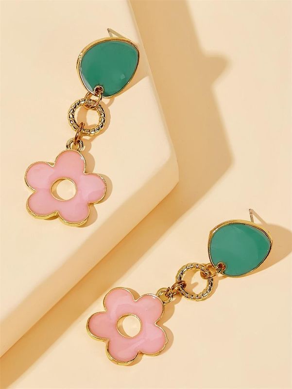 Aretes Para Mujer De Flores De Acrílico Pendientes De Gota De Aceite De Temperamento Simple Pendientes Al Por Mayor