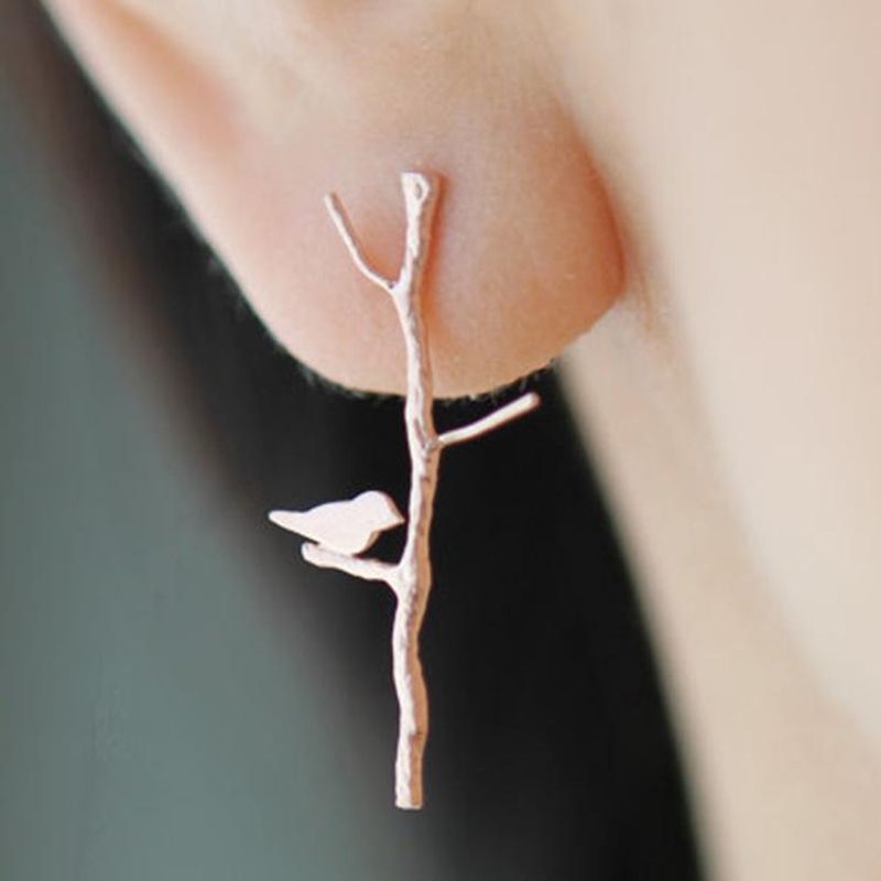 Personalized Design Ear Jewelry Golden Branch Bird Ear Studs Wholesale