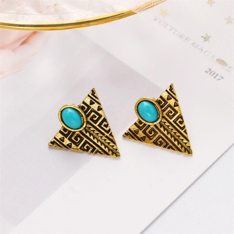 Personalized Fashion Alloy Retro Triangle Turquoise Earrings Wholesale