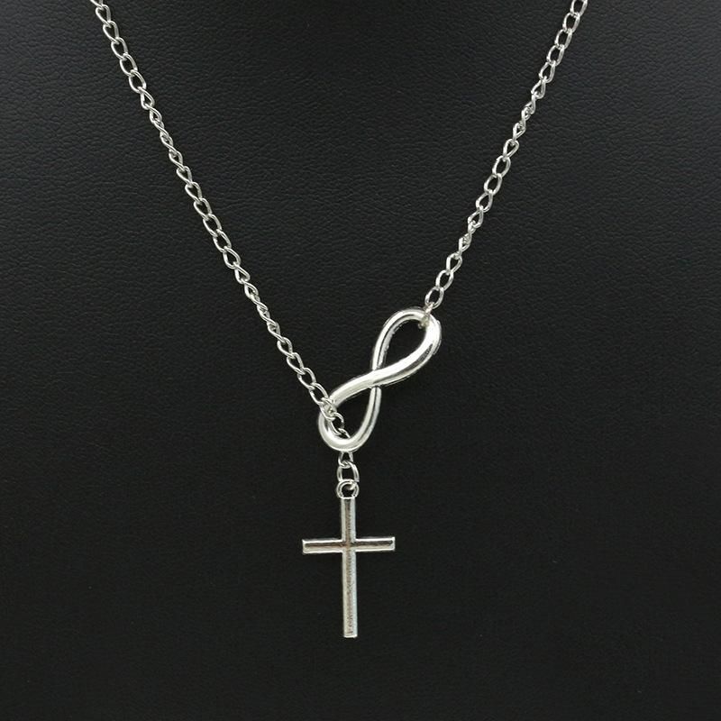 New Silver Plated Character Cross Sweater Chain Jewelry Girls Popular Necklace