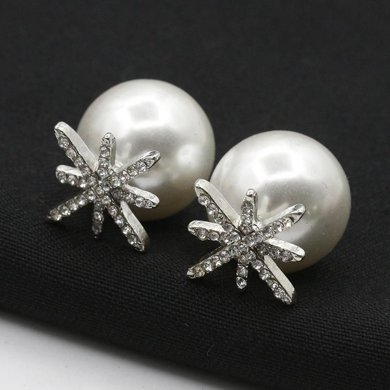 Aretes Con Micro Tachuelas De Estrella Pendientes De Plata Con Perlas Pendientes De Copo De Nieve De Flores Femeninas