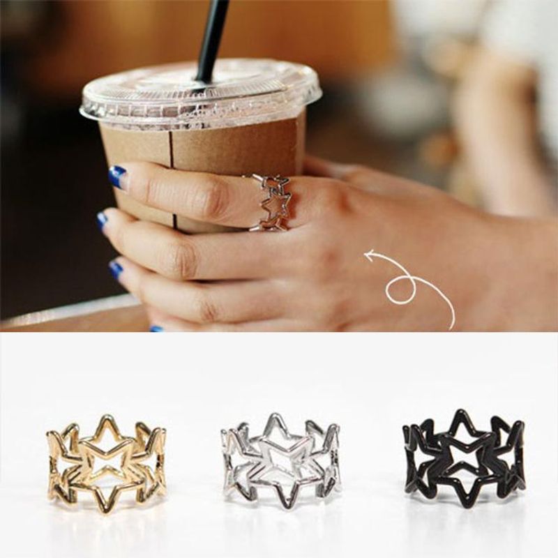 Hollow Pentagram Ring Ring Tail Ring Environmental Protection Alloy Electroplated Open Ring