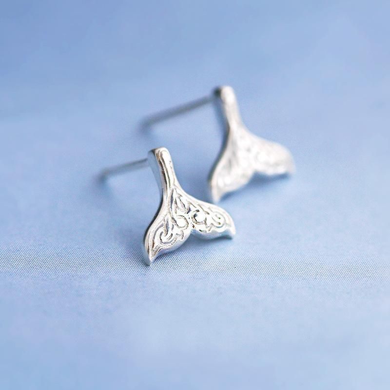 Simple Mermaid Stud Earrings Gold-plated Silver Fishtail Ear Studs
