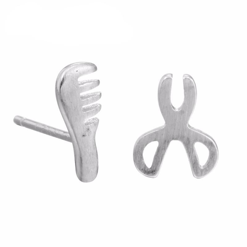 Simple Asymmetric Comb Scissors Stud Earrings