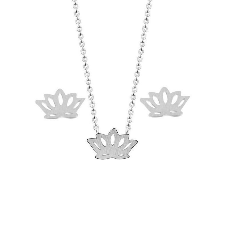 Grenz Überschreitende Außenhandels Kette Europäische Und Amerikanische Beliebte Blume Lotus Lotus Halskette Ohrringe Set Blumen Ohrringe Halskette