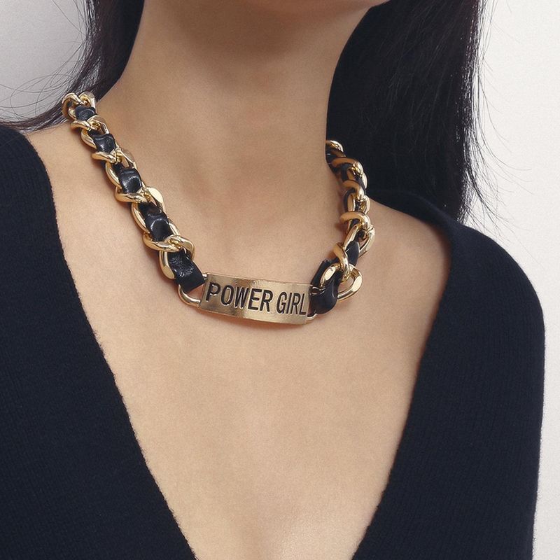 Accessories Vintage Alloy Necklace Female Pu Geometric Chain Alphabet Square Card Necklace