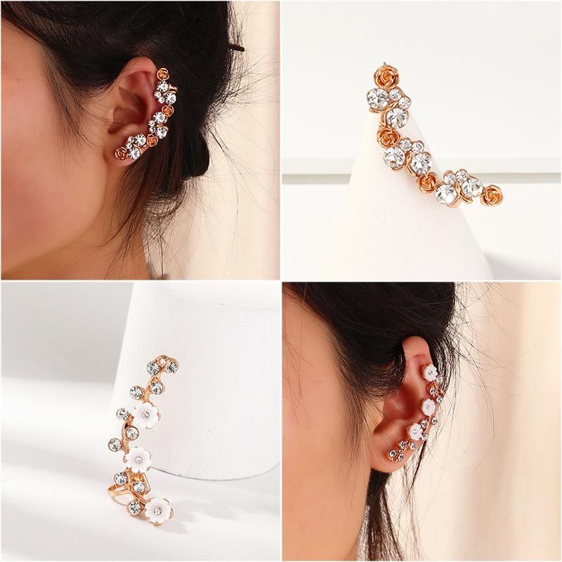 Personalized Flower Stud Earrings Simple Zircon Ear Hanging Ear Clip