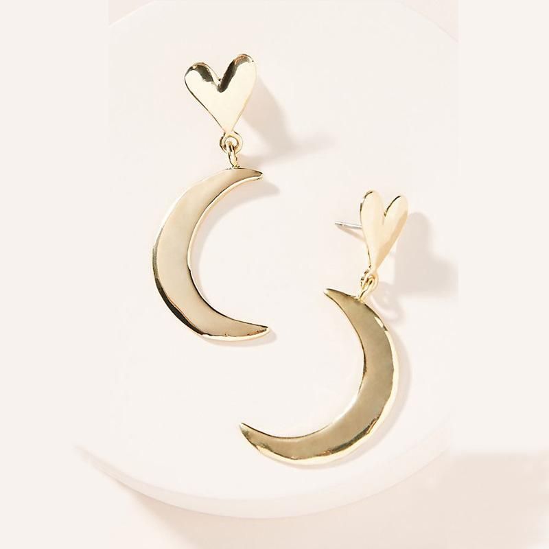 Earring Alloy Heart-shaped Mirror Polished Moon Asymmetric Earrings