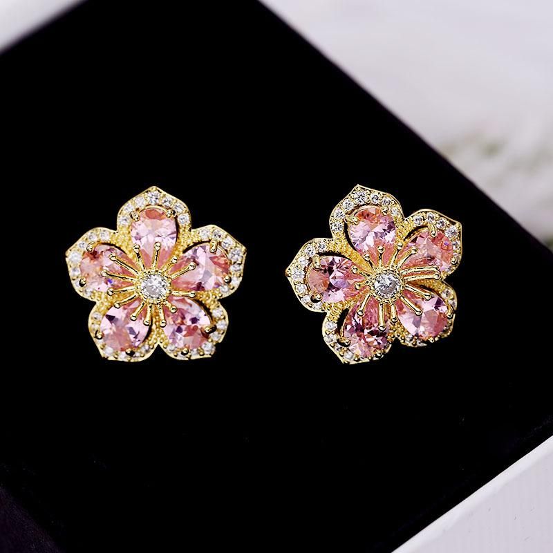 Koreanische Neue Mode Temperament Ohrringe Persönlichkeit Farbe Zirkon Ohrringe S925 Silber Nadel Drei Dimensionale Blumen Ohrringe Frauen