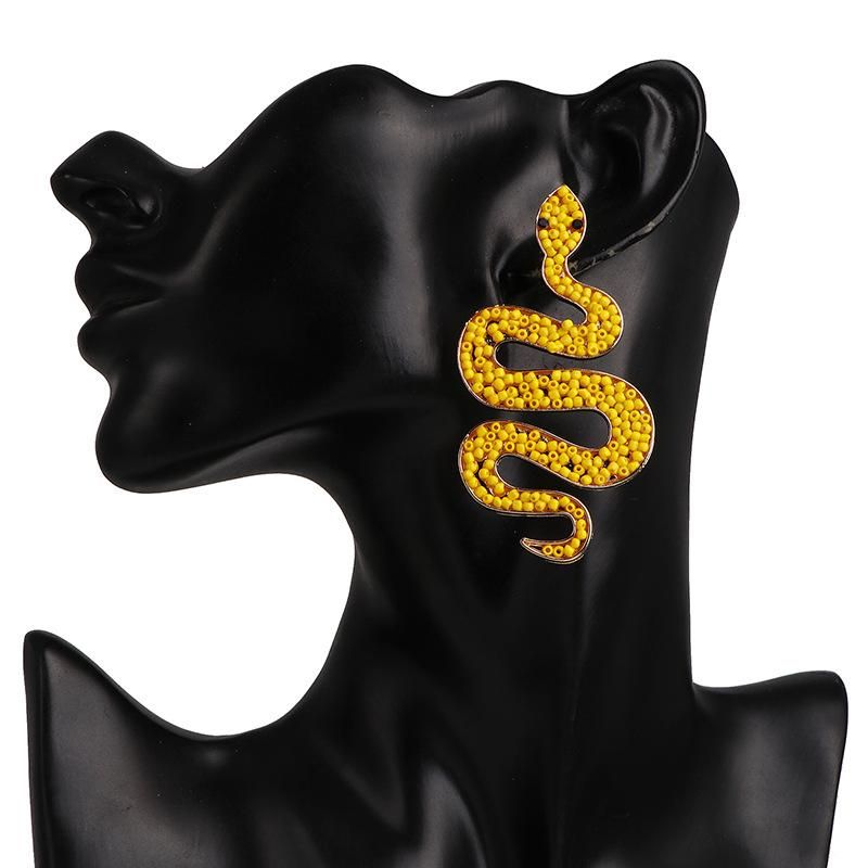 53056 Style Européen Et Américain Nouveau Personnel Influenceur Fun Serpent Boucles D'oreilles Mode Tous-match Hippie Exagéré Perle Boucles D'oreilles