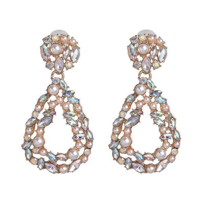 52952 Européen Et Américain Exagérée Géométrie De Diamant Plein De Diamants Boucles D'oreilles Femmes Rétro Élégant Tempérament Élégant Oreille Goujons Oreille Anneaux