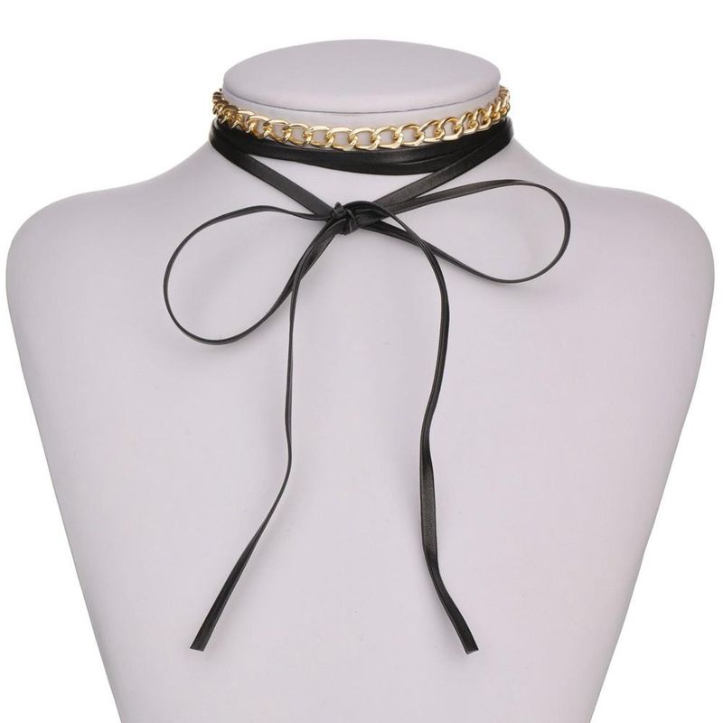 Korean Fashion Personality Diy Leather Simple Classic Alloy Necklace
