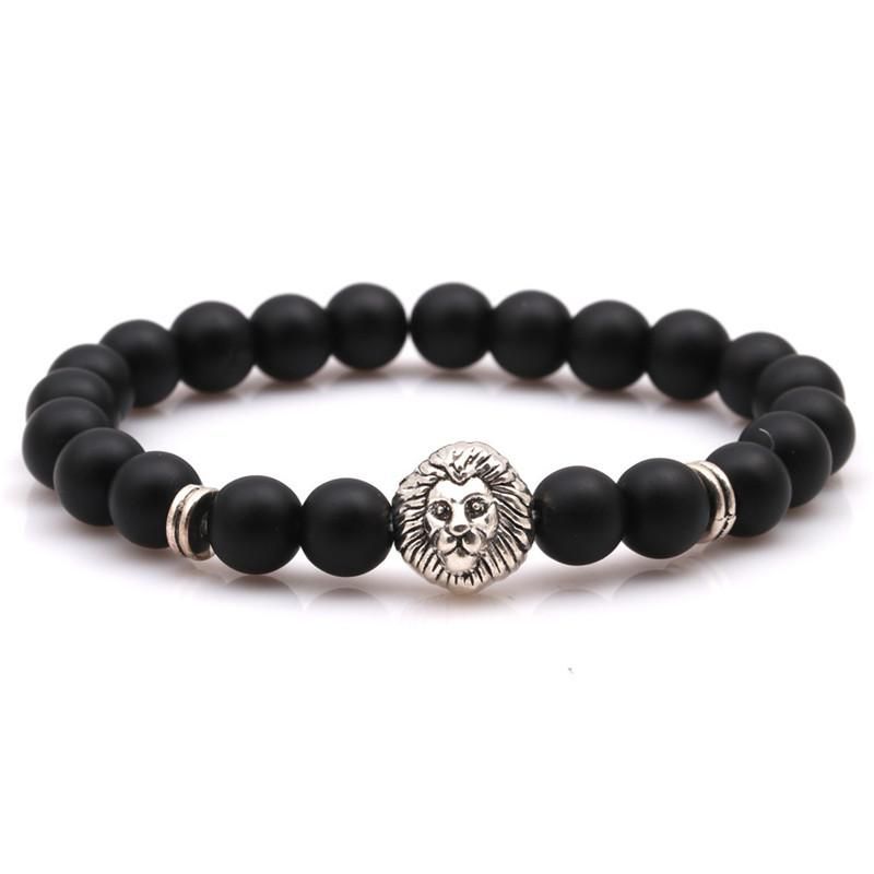 8mm Volcanic Stone Beaded Bracelet Frosted Stone Stretch Natural Stone Lion Head Bracelet Wholesale