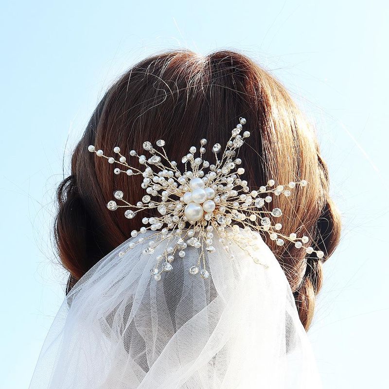Bridal Hair Accessories Pearl Temperament Hair Clips Hand-set Diamonds Gold Edge Clip Wedding Headwear