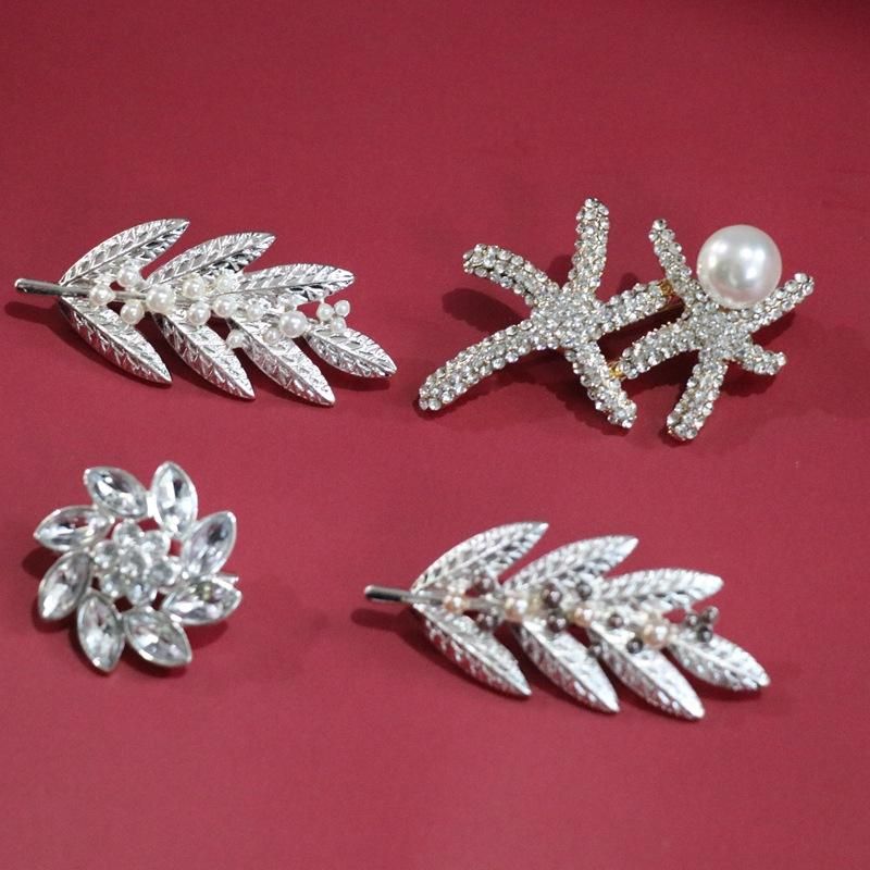 Silver Brooch Colored Beads Embellished Leaf Brooch Men And Women Suit Collar Scarf Pin