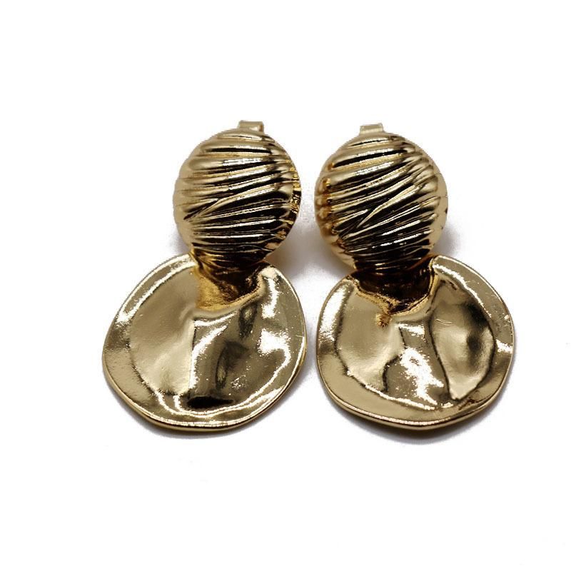Gold Silver Vintage Court Wind Ear Clip Earrings Gold Silver Round Metal Plate Ear Clip
