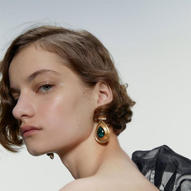 Alloy Diamond Gem Earrings Vintage Earrings Luxury Drop Shape Earrings Accessories