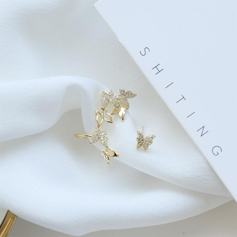 High-quality Butterfly Asymmetric Personality Ear Clip S925 Silver Pin Integrated Earrings
