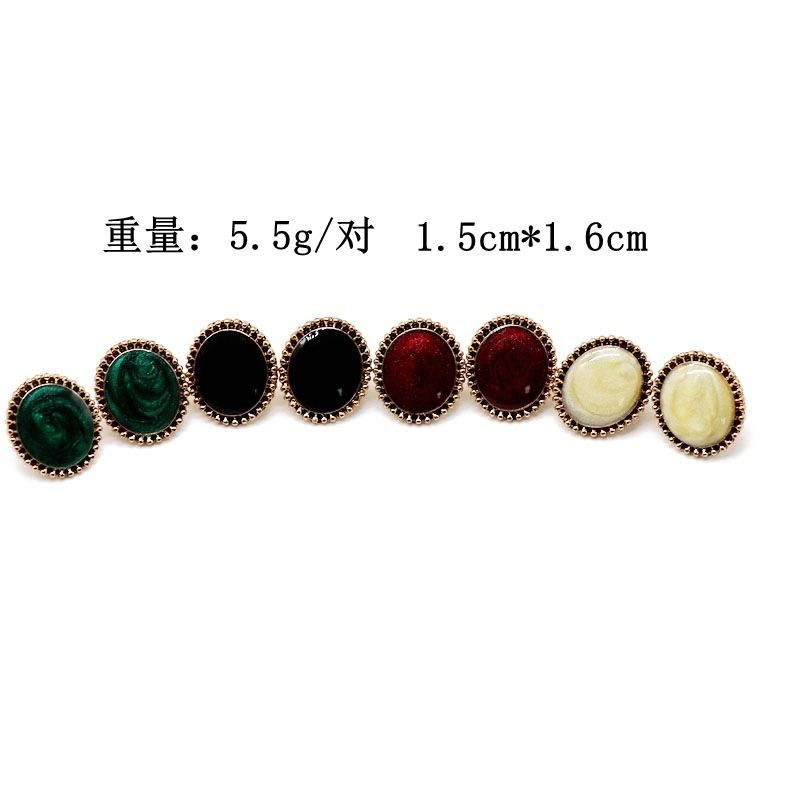 Colored Drop Glaze Oval Earrings Wine Red Green Simple Earrings Wholesales Fashion