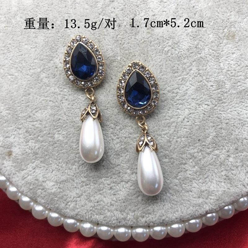 Blue Gemstone Ear Studs Vintage Ear Studs Baroque Water Drop Pearl Stud Aretes Para Mujer