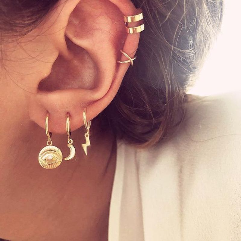 New Moon Earrings Ear Studs Ear Hoop Combination Set 5 Pieces Women Jewelry