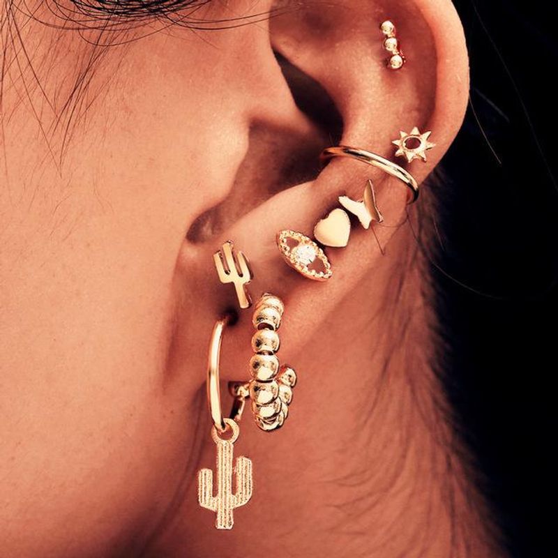 Women's Punk Cactus Eye Combination Ear Stud Ear Clip Combination Set Of 9